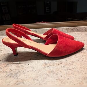 Bella Vita Sarah Red Leather/Suede Slingback Pumps